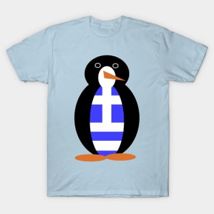 Greek Flag on Mr. Penguin T-Shirt
